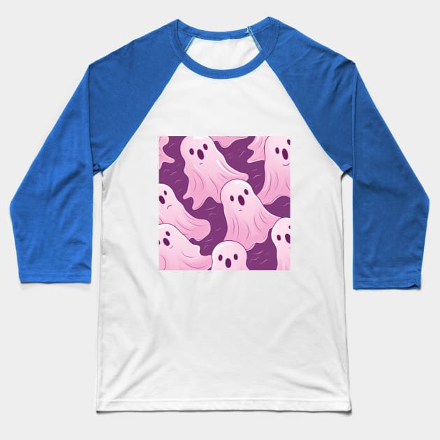 Cute pink ghosts pattern halloween Baseball T-Shirt by Andrew World